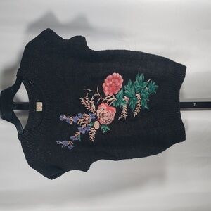 Vintage Knitted Shirt With Floral Padded Appliqué - SZ L